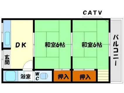 高塚荘(2DK/2階)の間取り写真