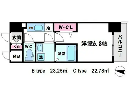 レジュールアッシュ桜宮リバーテラス(1K/3階)の間取り写真