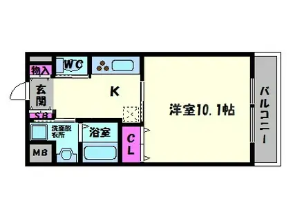 スクウェア J(1K/6階)の間取り写真