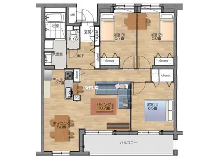 シュロス桃山台(3LDK/5階)の間取り写真