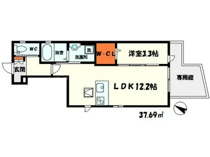 ヒューメゾン(1LDK/1階)の間取り写真