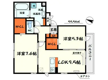 シャン・ド・フルールA棟(2LDK/3階)の間取り写真