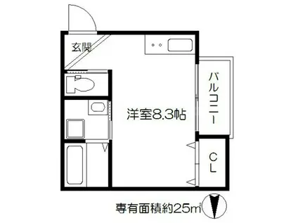 プラド工大前(ワンルーム/3階)の間取り写真