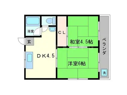 ハイツ西柿A棟(2DK/2階)の間取り写真