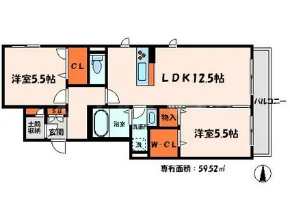 シャーメゾン彩Ⅲ(2LDK/1階)の間取り写真