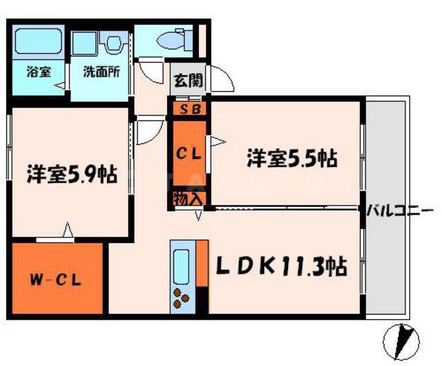モンテノール太子橋(2LDK/2階)の間取り写真
