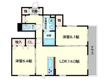 サンドミール世木Ⅲ(2LDK/1階)の間取り写真