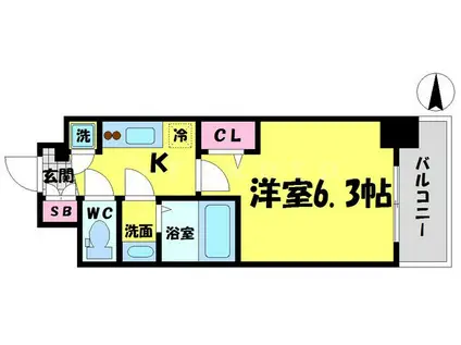 エスリード京橋グランツ(1K/12階)の間取り写真