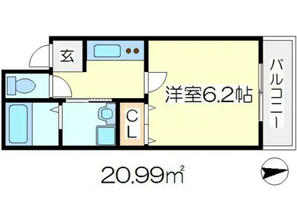 ハイグレード中宮(1K/3階)の間取り写真