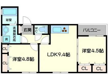 クリエオーレ本町(2LDK/3階)の間取り写真