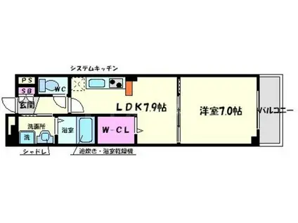 ベルガーデン(1DK/3階)の間取り写真