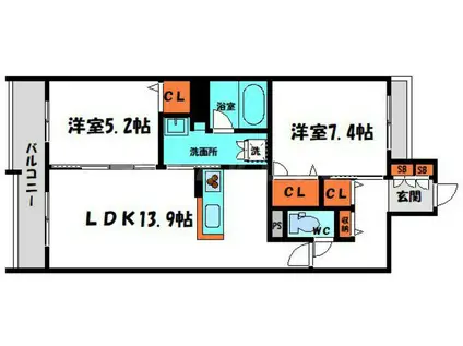シャーメゾン大枝南(2LDK/2階)の間取り写真
