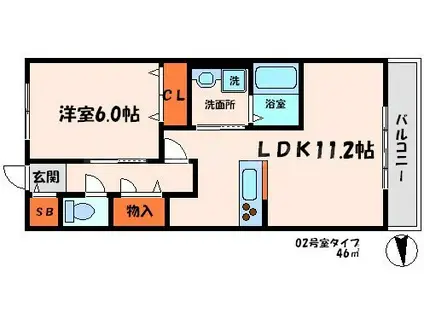 ソレアード橋波(1LDK/1階)の間取り写真