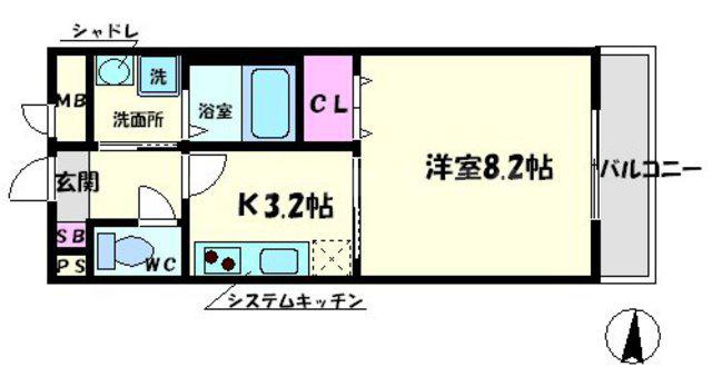 アンプルールクラージュアミティエ(1K/2階)の間取り写真