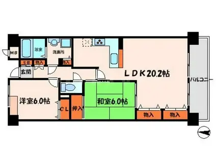 エカミーズJC(2LDK/2階)の間取り写真