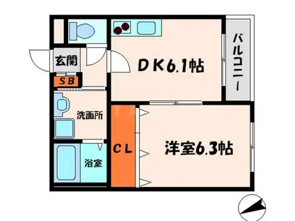 メゾンドフォンティーヌ(1DK/3階)の間取り写真