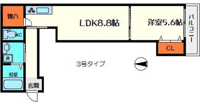 クリエオーレ菊水通(1LDK/1階)の間取り写真