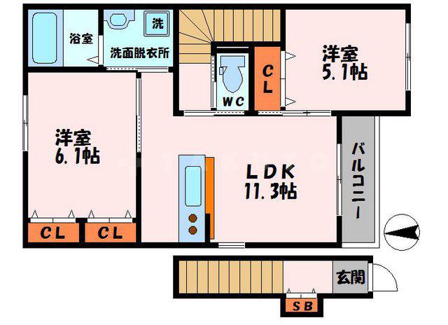 ロイヤルシャーロット(2LDK/2階)の間取り写真