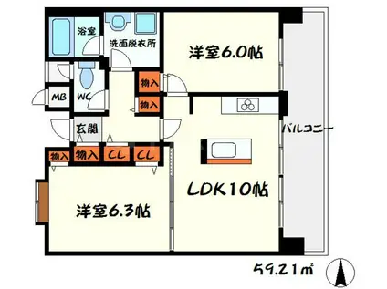 ラ・カリテ(2LDK/3階)の間取り写真