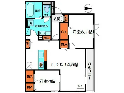 モメントブリーシュフル(2LDK/2階)の間取り写真