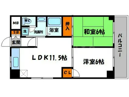 エバーグリーン旭(2LDK/6階)の間取り写真
