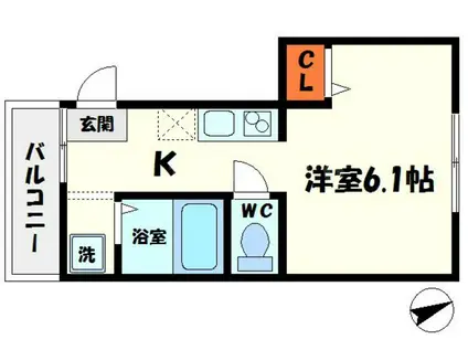 ハイツオークスⅢ(1K/2階)の間取り写真