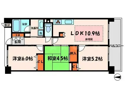 KDXレジデンス守口(3LDK/2階)の間取り写真