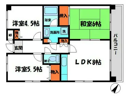 コンチネンタル太子橋(3LDK/8階)の間取り写真