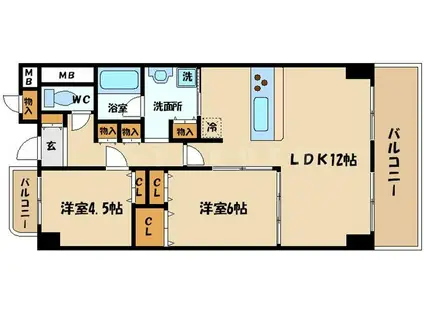 ソルジェンテ高殿(2LDK/11階)の間取り写真