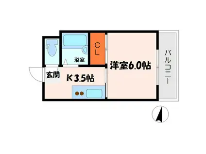 トマトハイツ(1K/4階)の間取り写真