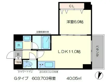 ベラジオ京都洛南2(1LDK/6階)の間取り写真