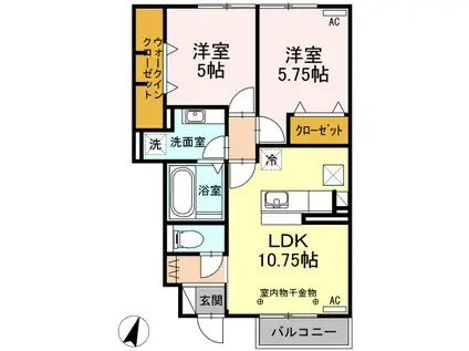 ドルチェヴィータⅠ(2LDK/1階)の間取り写真