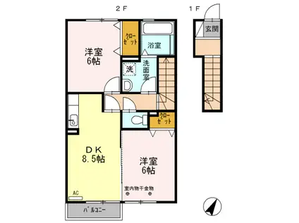 ソーラーハイツ瀬名(2DK/2階)の間取り写真