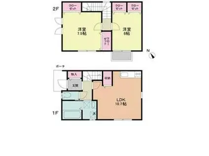 京王電鉄京王線 調布駅 徒歩29分 2階建 築15年(2LDK)の間取り写真