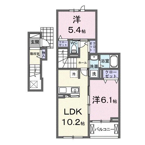 プラシードヒルズ Ⅱ(2LDK/2階)の間取り写真