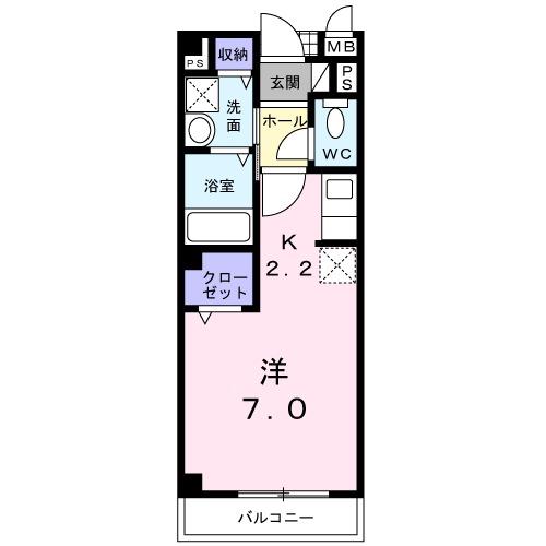 ヴィヴレ Ⅱ(1K/1階)の間取り写真