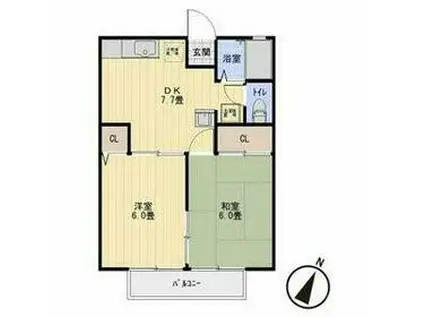 中浜ハイム(2DK/2階)の間取り写真