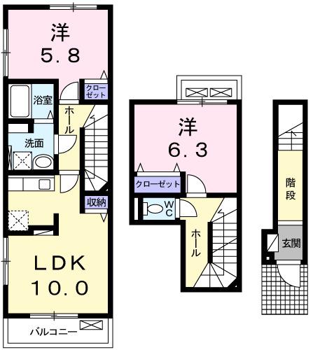 アンジュ東原Ⅰ(2LDK/2階)の間取り写真