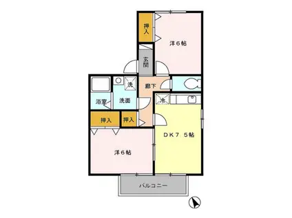 ウィルモアB(2DK/2階)の間取り写真