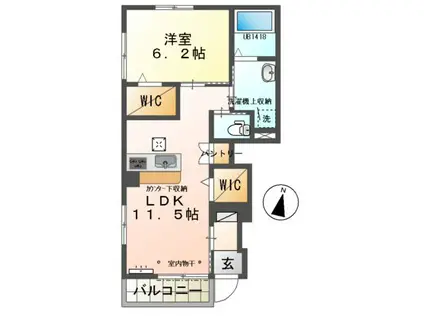 プルメリア(1LDK/1階)の間取り写真