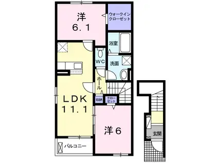 サンクレアⅡ(2LDK/2階)の間取り写真