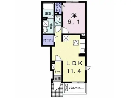 エスペランサ・Ⅱ(1LDK/1階)の間取り写真