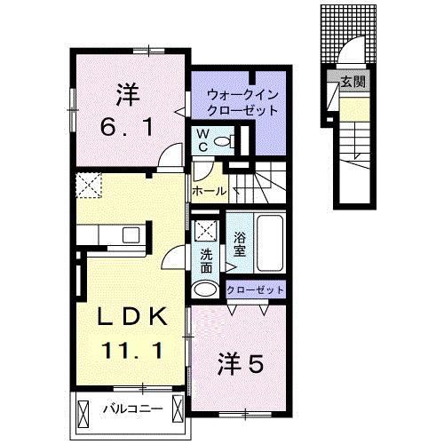 パインアベニューⅢ B(2LDK/2階)の間取り写真