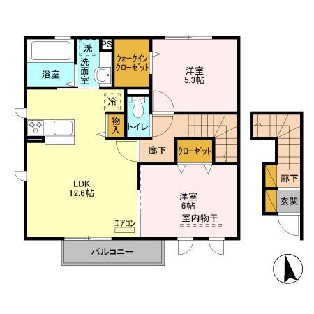デュオラピッツB(2LDK/2階)の間取り写真