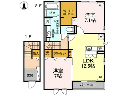 ラフィーネ ヴィーヴル Ⅰ(2LDK/2階)の間取り写真