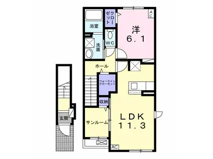 I・RO・HA Ⅰ(1LDK/2階)の間取り写真