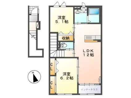 ルミナス川島田(2LDK/2階)の間取り写真