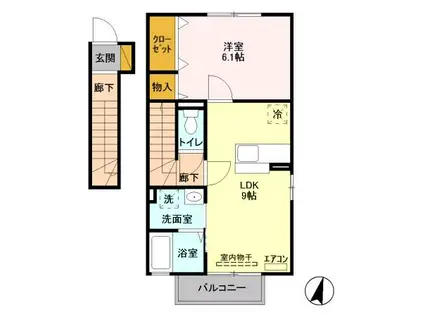 サンビレッジ戸祭B(1LDK/2階)の間取り写真