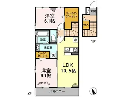 ハイム ルーエ厚原東/アクシス厚原 ハイム ルーエ厚原東 A(2LDK/2階)の間取り写真