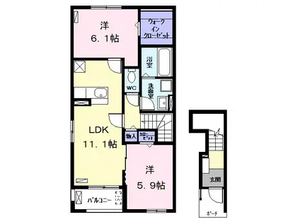 ヒル ヴィレッジⅢ(2LDK/2階)の間取り写真